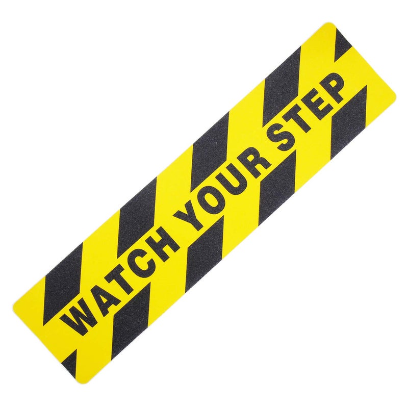 Grosun 5 Pieces Watch Your Step Warning Sticker Adhesive Tape Anti Slip Abrasive Tape for Workplace Safety Wet Floor Caution, 6 by 24 Inches (Black and Yellow) - Image 2